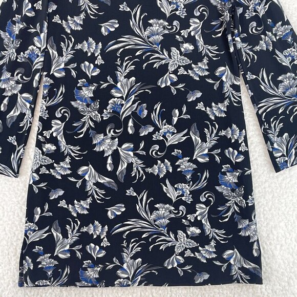 White House Black Market Black Floral Print Dress Womens 3/4 Sleeve Size Medium - Picture 14 of 16